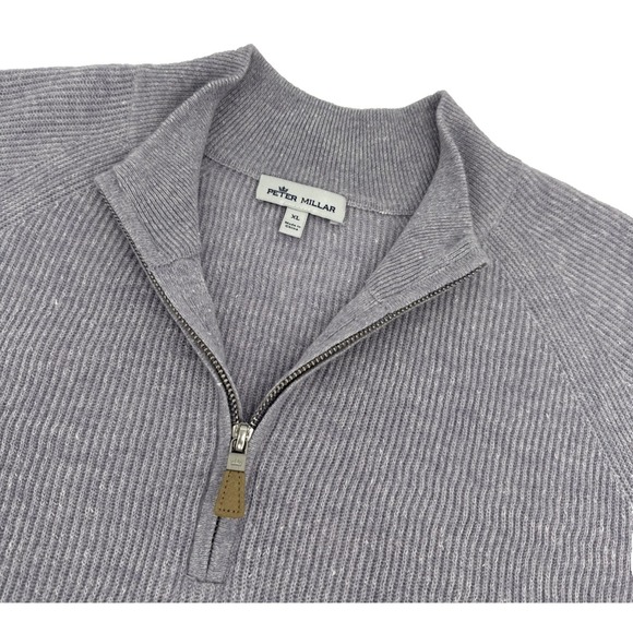Peter Millar Quarter Zip Sweater Mens XL Violet Cashmere Linen Blend Ribbed Knit